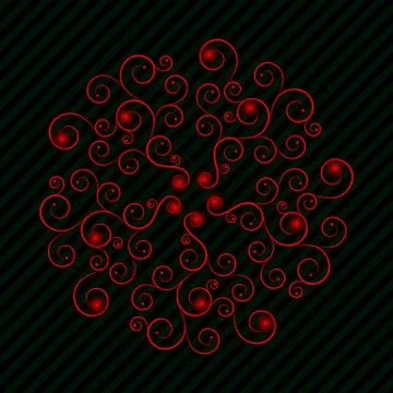 Red curly pattern with green lines Stock Illustration