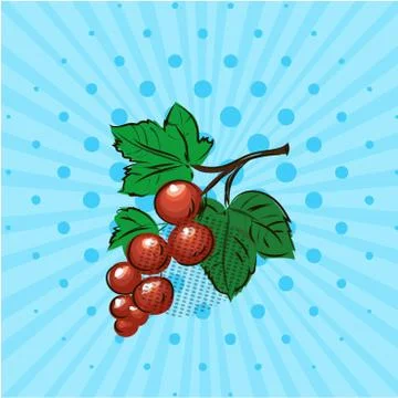 Red currant on a blue background,line,dots. Vector illustration. Hand drawn on Stock Illustration