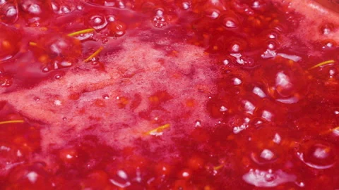 Red currant jam boiling in a pot during the preparation process. 動画素材 337941631