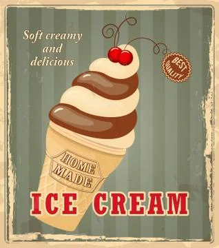Red currant vanilla waffle ice cream on the green vintage Illustrazione stock