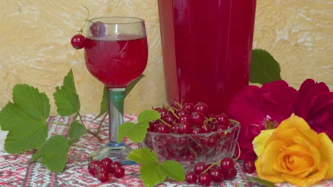 Red currant wine and fresh berries close up Stock Footage 339277622