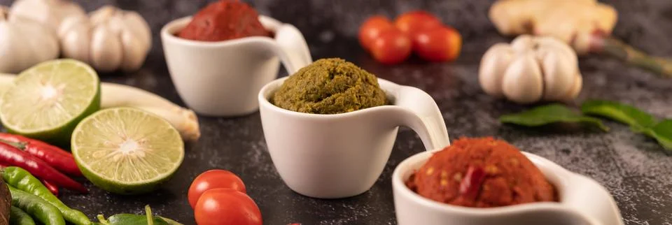 Red curry paste made from chili Stock Photos