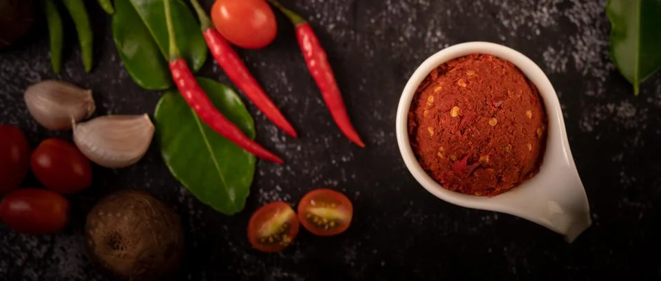 Red curry paste made from chili Stock Photos