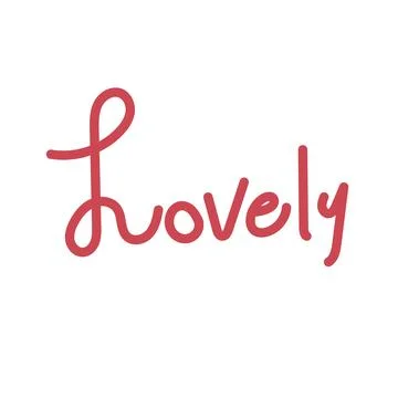 Red cursive word "lovely" with decorative loop Stock Illustration