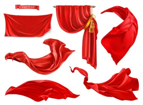 Red curtain. 3d realistic vector set Stock Illustration
