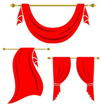 Red curtain vintage vector set on white background Stock Illustration