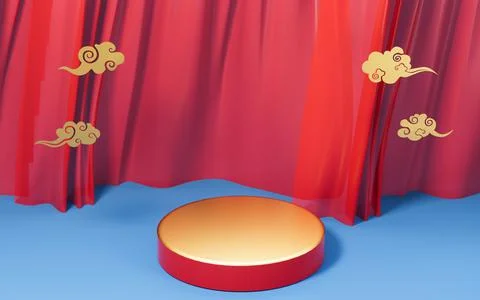 Red curtains and empty stage with red background, 3d rendering. Stock Illustration