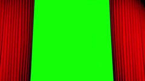 Red curtains animated filter on green stage opening stage animation alpha layer Stock Footage 300091876