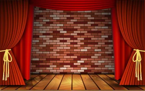 Red curtains on  brick wall Stock Illustration