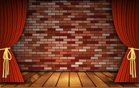 Red curtains on  brick wall Stock Illustration