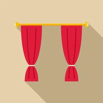 Red curtains hanging on rod with long shadow Stock Illustration