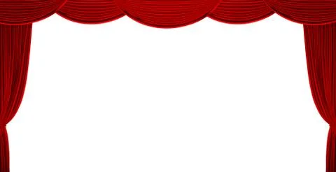 Red curtains isolated. 3D render Illustrazione stock