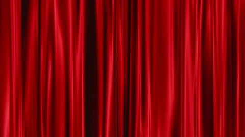 Red Curtains open, green background Stock Footage 12430386