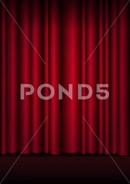 Red curtains stage, theater or opera background with spotlight. Stock Illustration