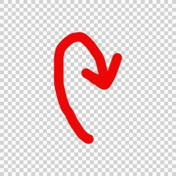 Red curved arrow pointing down direction hand drawn symbol png イラスト素材