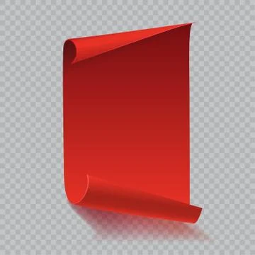 Red curved paper scroll with shadow on white background. Vector illustration Stock Illustration