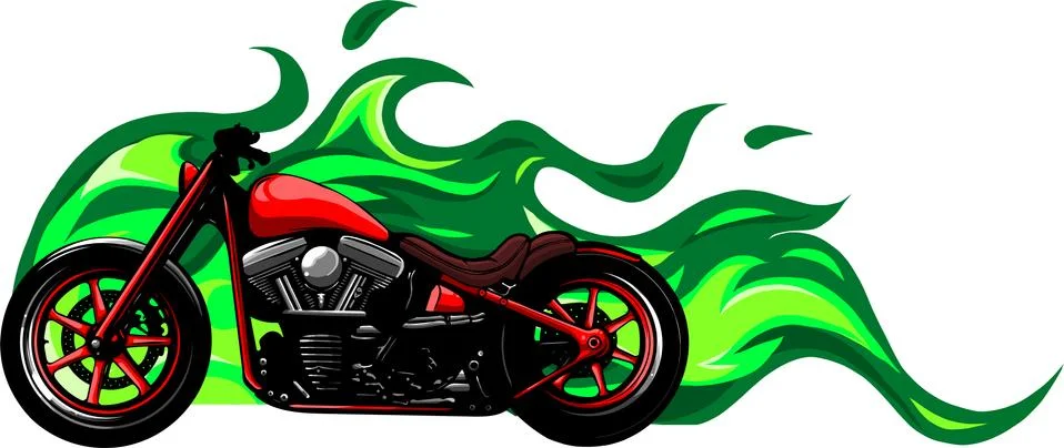Red custom motorcycle with flames vector illustration design Stock Illustration