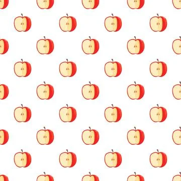Red cut apples seamless pattern on white background Illustrazione stock