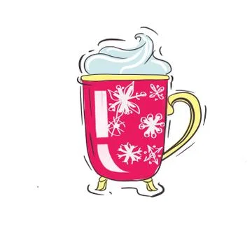Red cut cup with snowflake and with hot drink Stock Illustration