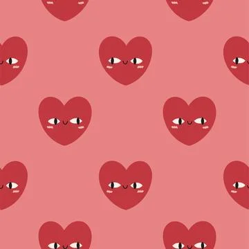 Red cute heart pattern on pink background. Vector seamless pattern with hearts Illustrazione stock