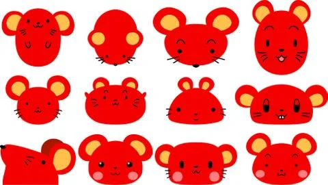 Red Cute mouse face set Stock Illustration