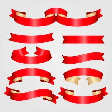 Red cute ribbons vector set Stock Illustration