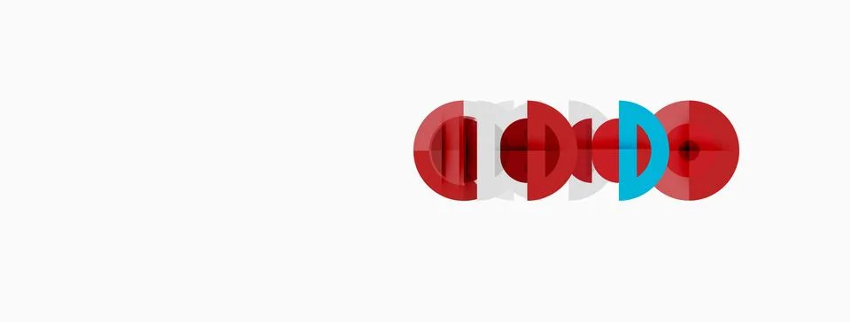 Red, cyan circles overlap creating illusion depth. Simple design, white Stock Illustration