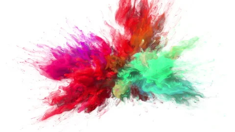 Red cyan color powder explosion colorful burst smoke fluid ink particles alpha Stock Footage 147481553
