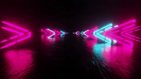 Red cyan neon background with glowing gradient arrows, showing forward direction Stock Footage 201189309