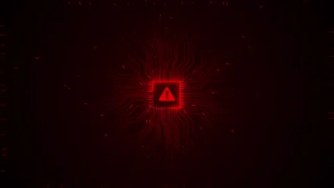 Red cyber security alert background warning glowing circuit paths, dark digital Stock Footage 340401604