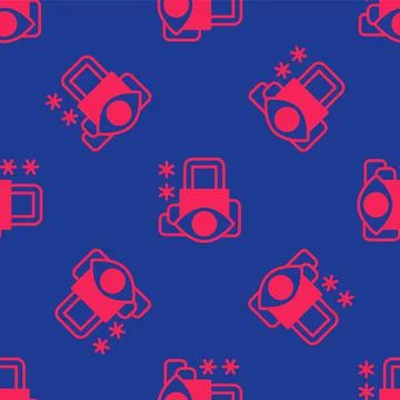 Red Cyber security icon isolated seamless pattern on blue background. Closed Stock Illustration