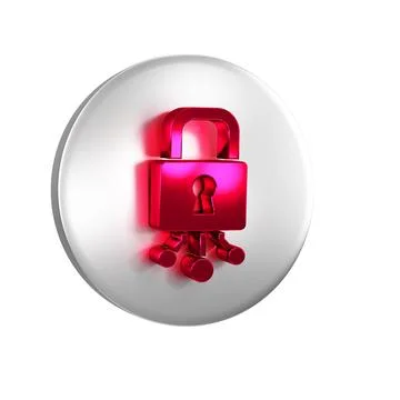 Red Cyber security icon isolated on transparent background. Closed padlock .. 스톡 일러스트