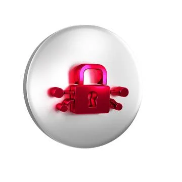 Red Cyber security icon isolated on transparent background. Closed padlock .. Stock Illustration