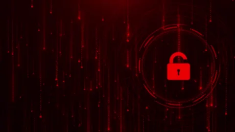 Red cyber unlock security background open lock falling code, digital warning sym Stock Footage 340409603