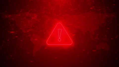 Red cyber warning alert background glowing hazard world map, network nodes, data Stock Footage 340409456