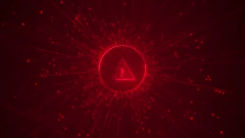 Red cyber warning alert background with glowing danger triangle, burst rays, and Stock Footage 340551450