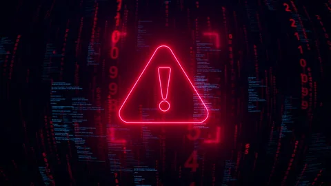 Red cyber warning alert dark code matrix program text danger symbol Stock Footage 346801481