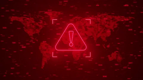Red cyber warning alert hazard world map network nodes data numbers security Stock Footage 346801456