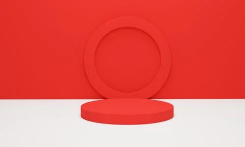 Red cylinder podium on white background. Abstract minimal scene geometric p.. Stock Illustration