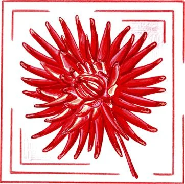 Red dahlia flower in a frame. Stock Illustration