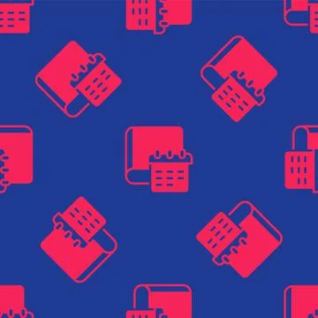 Red Daily paper notepad icon isolated seamless pattern on blue background イラスト素材