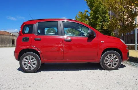 Red damaged Fiat Panda Stock Photos