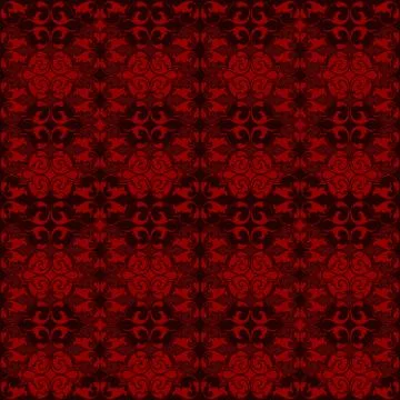 Red damask tapestry with floral patterns Stock Illustration