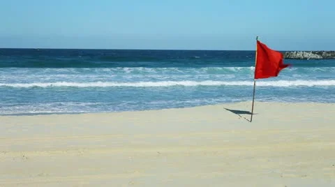 Red danger flag at the beach, Dubai, UAE Stock Footage 22220563