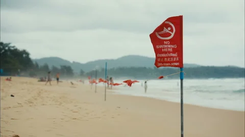 Red danger flag on the beach Stock-Footage 89104907