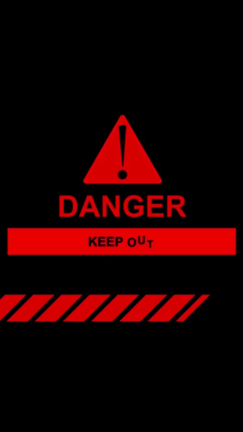 Red Danger Warning Sign with Exclamation Mark and Text on Black Background .. Stock Footage 337461129