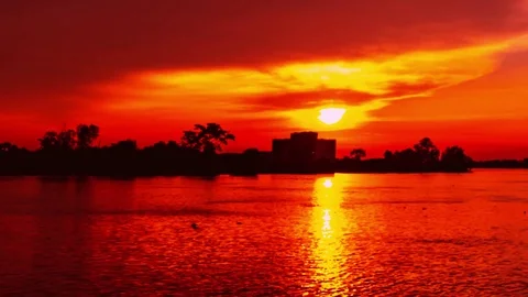 Red dark burned sunset Video stock 94451215