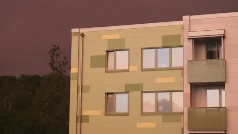 Red Dark Sunset and Window Reflection apartment building, Medium 스톡 동영상 219470875