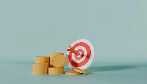 Red dart hitting on the target with stack of coins business target concept Stock Illustration