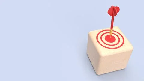 The Red darts on Target wood cube for Business concept 3d Rendering. Stock Illustration
